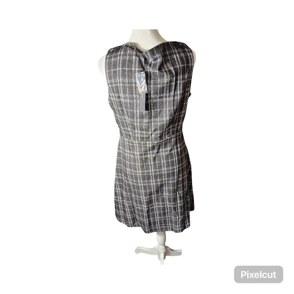 Size Medium Allegra K Women's U Neck Plaid Tweed Mini length Pinafore Dress - Picture 6 of 12
